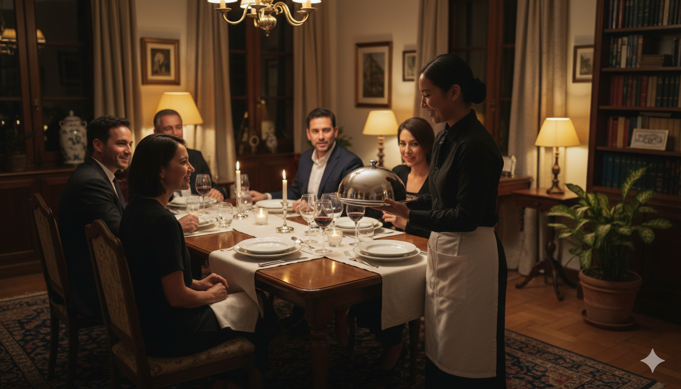 Camarero doméstico filipino para servicio y protocolo en el hogar